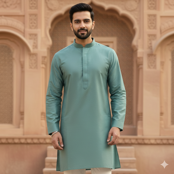 Kurta Pajama Fabric ManTire 100% Cotton Premium Plain Colour Viridian Green