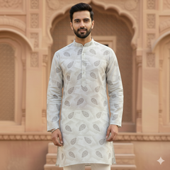 Shirt N kurta Fabric Linen Club Linen Blended Printed Colour Brown N Off White