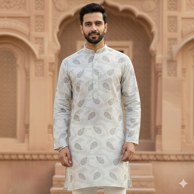 Shirt N kurta Fabric Linen Club Linen Blended Printed Colour Brown N Off White