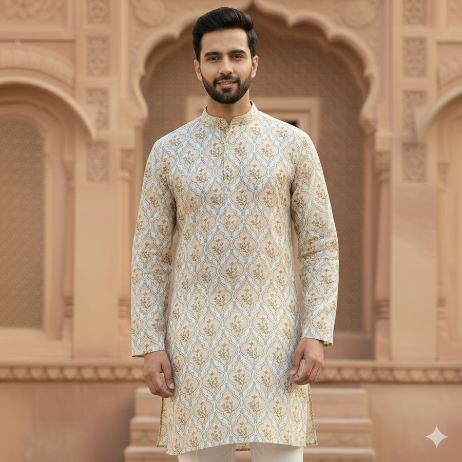 Shirt n Kurta Fabric Stiff Pure Cotton Premium Digital Printed Colour Tan Brown