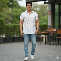 Shirt Fabric ManTire 100% Cotton Premium Linen Look Printed Colour Brown N White