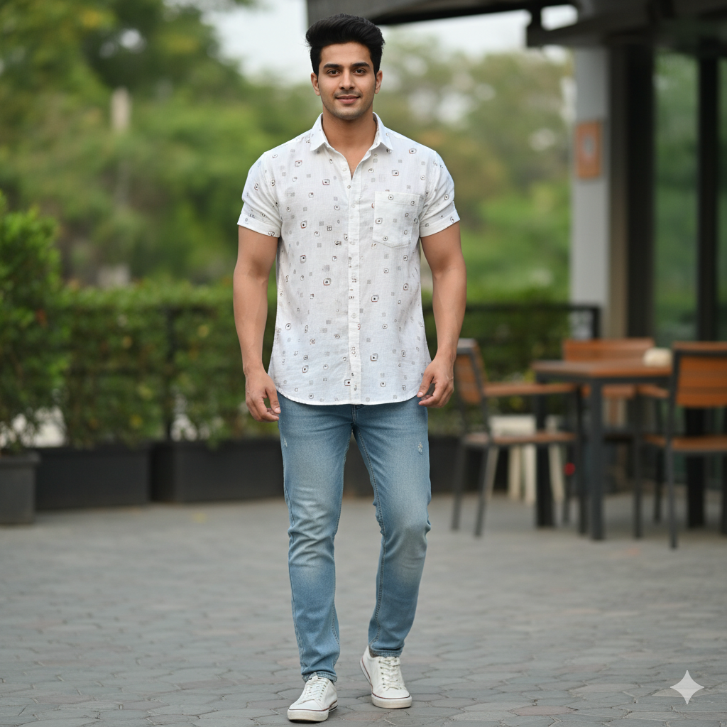 Shirt Fabric ManTire 100% Cotton Premium Linen Look Printed Colour Brown N White