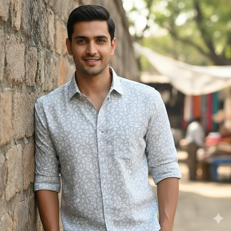 Shirt Fabric ManTire 100% Cotton Premium Linen Look Printed Colour Glacial Light Green