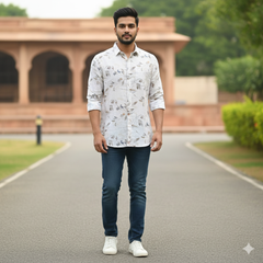 Shirt Fabric ManTire 100% Cotton Premium Linen Look Printed Colour Brown N White