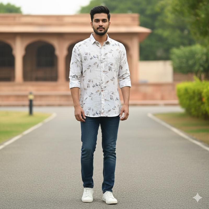 Shirt Fabric ManTire 100% Cotton Premium Linen Look Printed Colour Brown N White