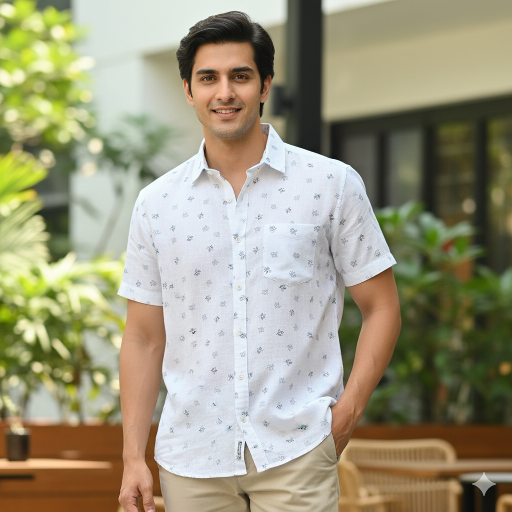 Shirt Fabric ManTire 100% Cotton Premium Linen Look Printed Colour Lava Grey N White