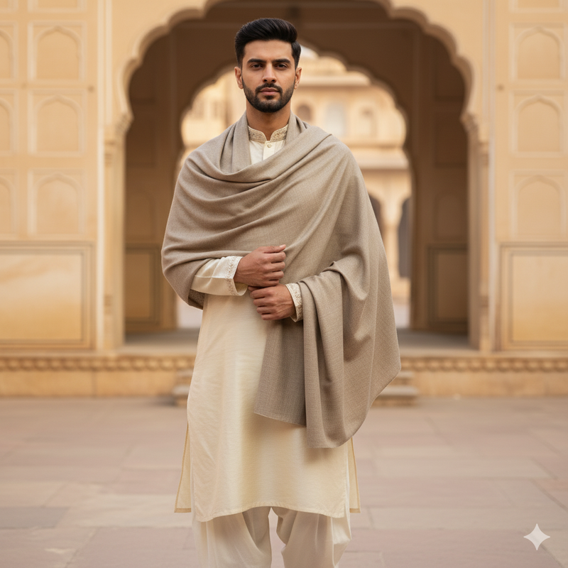 Modella 100% Wool Shawl Lohi Kashmiri Toosha Light Brown