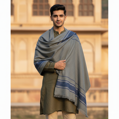 Modella Woollen THICK Shawl Lohi Himalyan With Border Colour Grey Blue