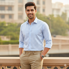 Shirt Fabric Raymond Pure Cotton Check Colour Blue