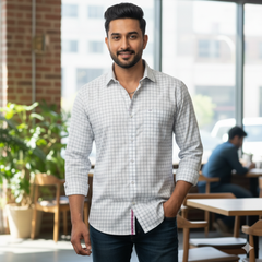 Shirt Fabric Raymond Pure Cotton Check Colour Green Grey N White