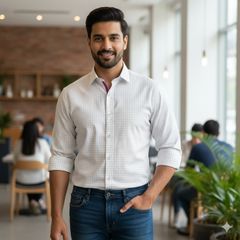 Shirt Fabric Raymond Pure Cotton Check Colour BrownN Off White