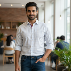 Shirt Fabric Raymond Pure Cotton Check Colour Blue N White