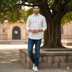 Shirt Fabric Raymond Pure Cotton Printed Colour Brown N Off White