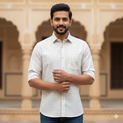 Shirt Fabric Raymond Pure Cotton Check Colour Light Brown N Off White