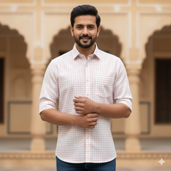 Shirt Fabric Raymond Pure Cotton Check Colour Pink N White