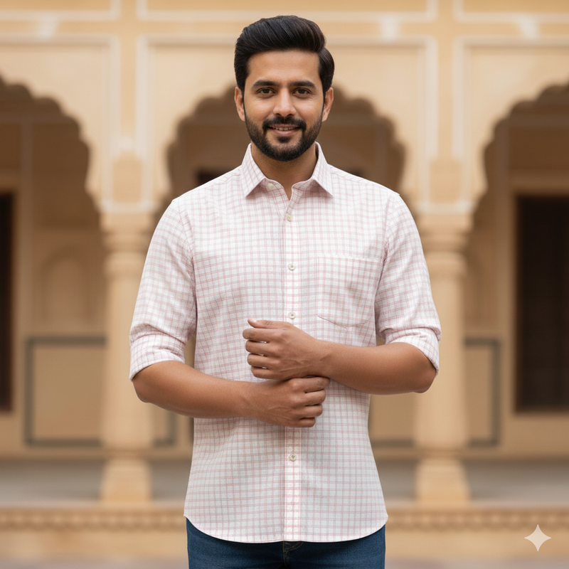 Shirt Fabric Raymond Pure Cotton Check Colour Pink N White