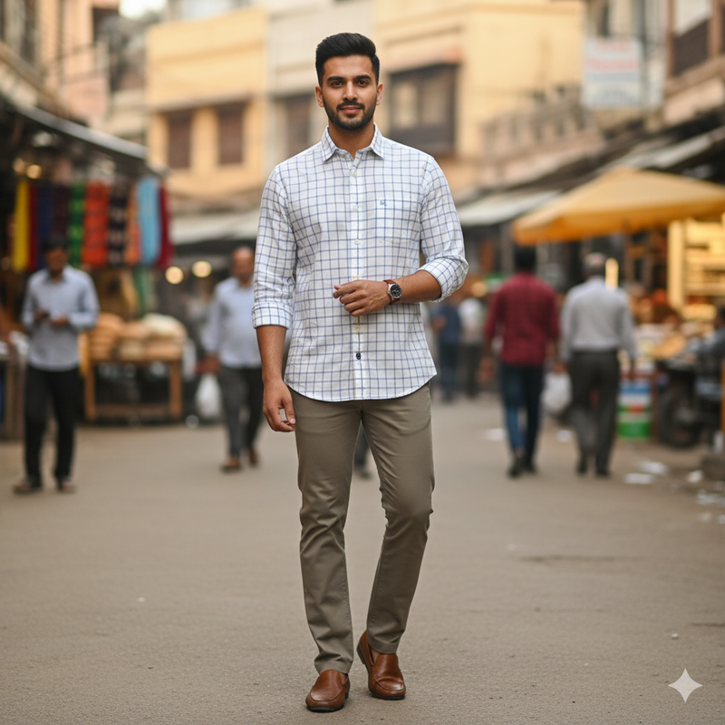 Shirt Fabric Raymond  100% Premium Cotton Check Colour Blue N White