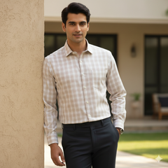 Shirt Fabric Raymond  100% Premium Cotton Check Colour Dark Vanilla