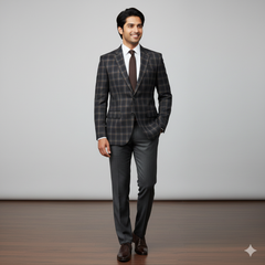Tweed Blazer Fabric OCM Super Fine count 100% Wool Check Colour Charcoal Grey N Light Brown
