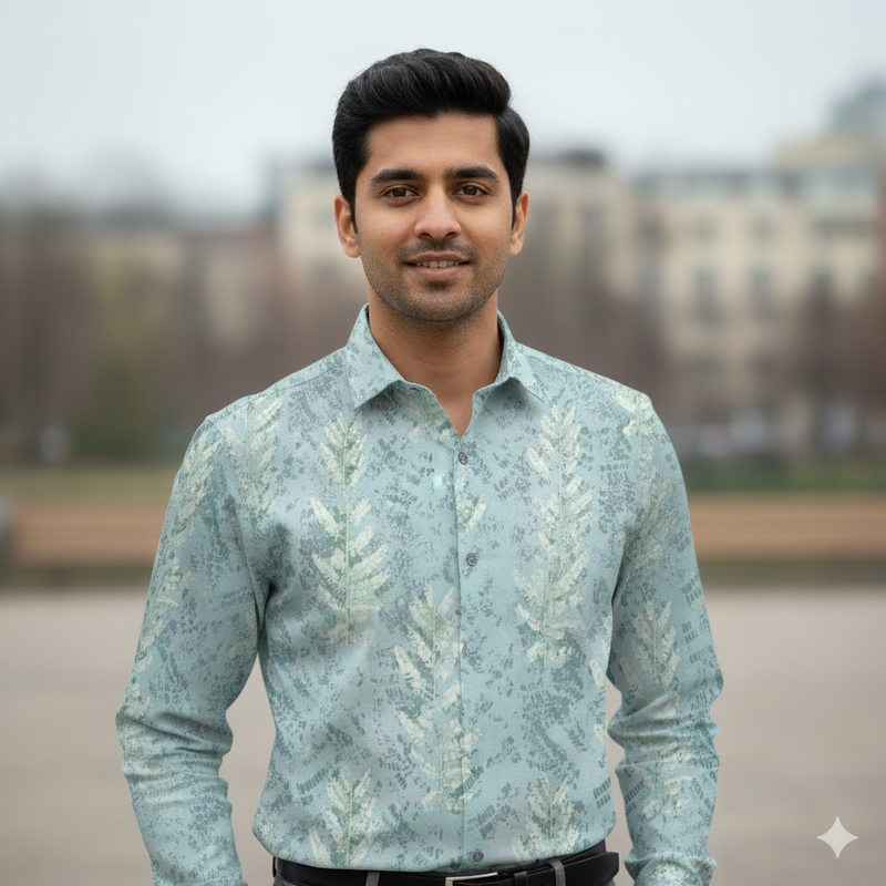 Shirt Fabric Raymond  100% Premium Cotton Digital Print Colour Pistachio Green