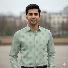 Shirt Fabric Raymond  100% Premium Cotton Printed Colour Gin Green