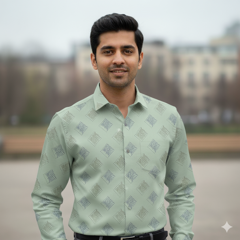 Shirt Fabric Raymond  100% Premium Cotton Printed Colour Gin Green