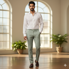 Trouser Fabric Canetti Italy Luxury TR Broad Check Colour Light Gin Green