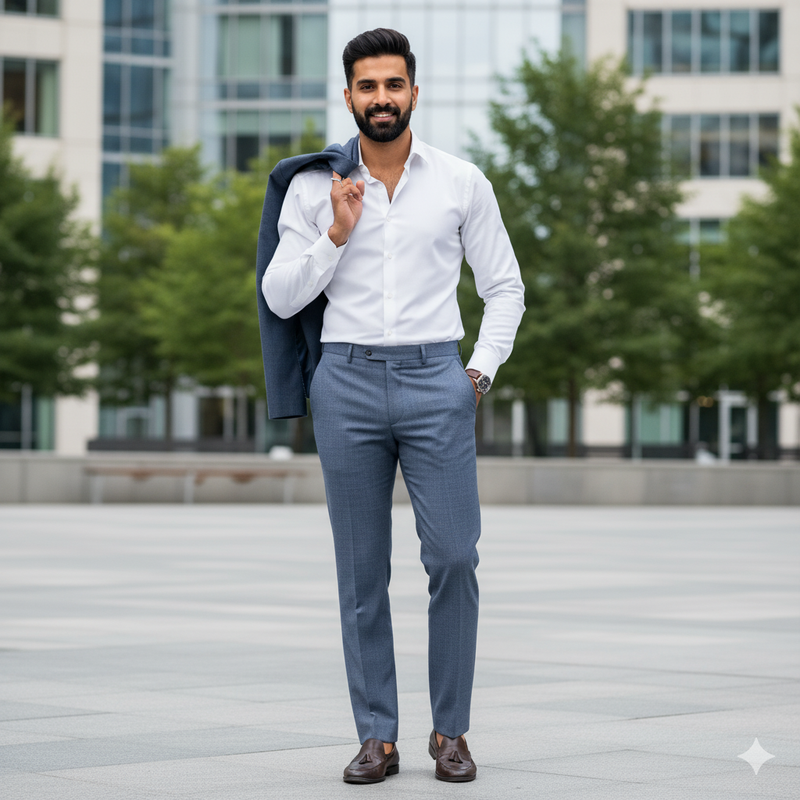 Trouser Fbric Canetti Italy Luxury TR Mix Check Colour Light Blue