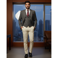 Trouser Fabric Canetti Italy Luxury TR Textured Colour Cream