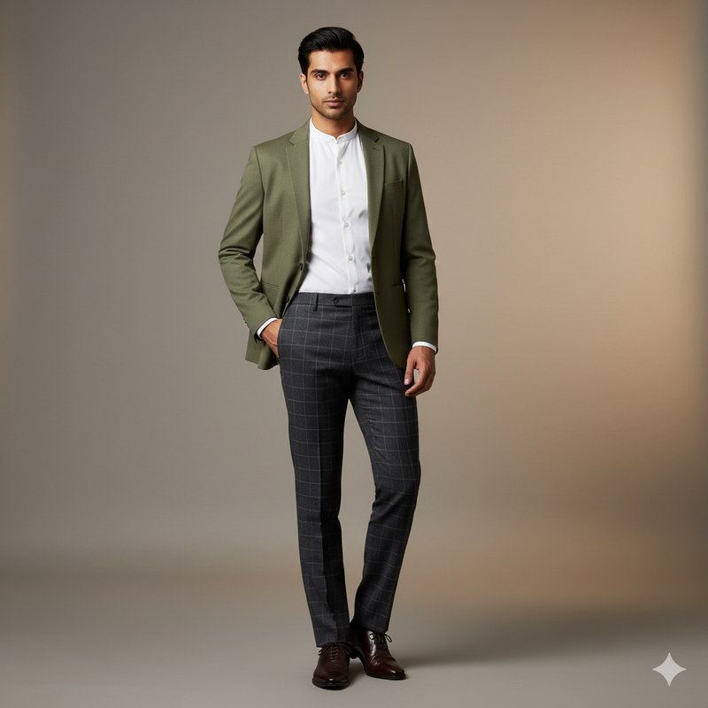 Trouser Fabric Canetti Italy Luxury TR 4Way Lycra Check Colour Steel Grey