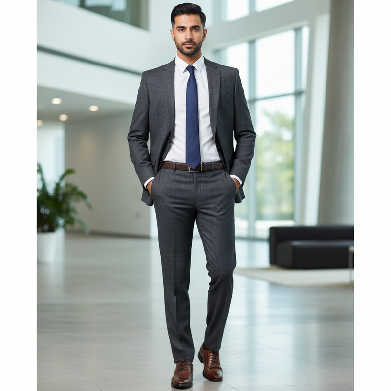 Trouser Fabric Canetti Italy Luxury TR 4Way Lycra Check Colour Lava Grey