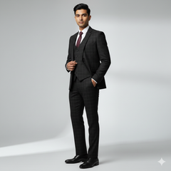 Trouser Fabric Canetti Italy Luxury TR 4Way Lycra Broad Check Colour Dull Black