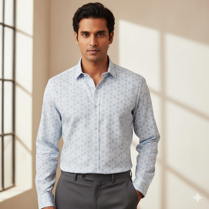 Shirt Fabric Raymond  100% Premium Cotton Printed Colour Light Blue