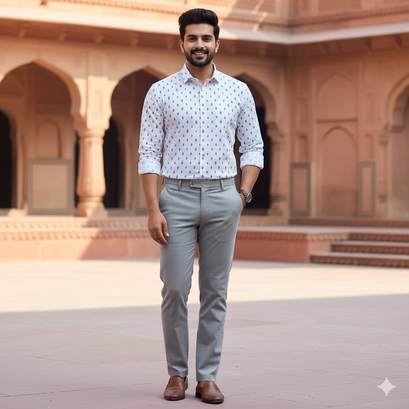 Shirt Fabric Raymond  100% Premium Cotton Printed Colour Blue N White