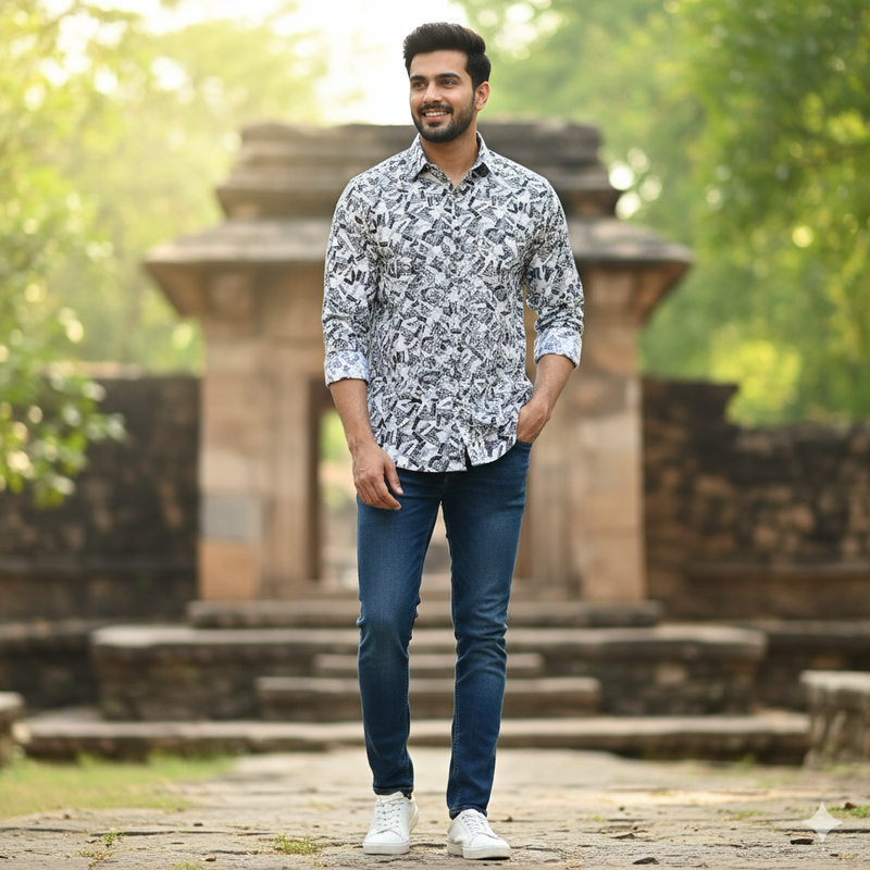 Shirt Fabric Raymond  100% Premium Cotton Printed Colour Black N Light Grey