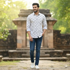 Shirt Fabric Raymond  100% Premium Cotton Printed Colour Off White