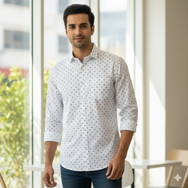 Shirt Fabric Raymond  100% Premium Cotton Printed Colour Blue N White