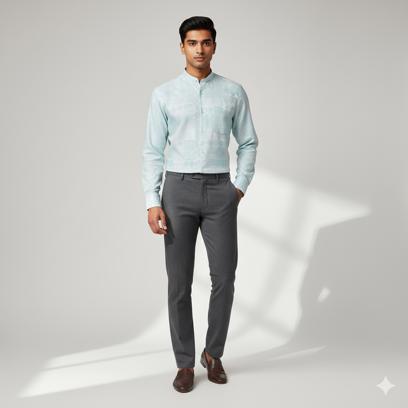 Shirt Fabric Raymond  100% Premium Cotton Printed Colour Pistachio Green