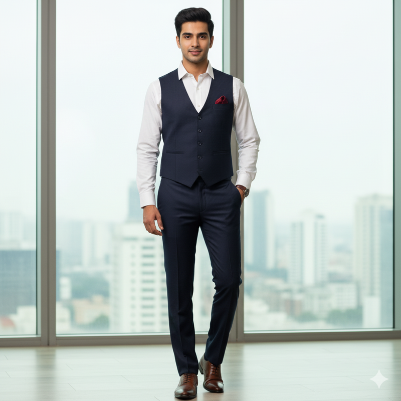 Trouser Fabric Donear 4Way Lycra Premium Pin Lining Colour Indigo Blue