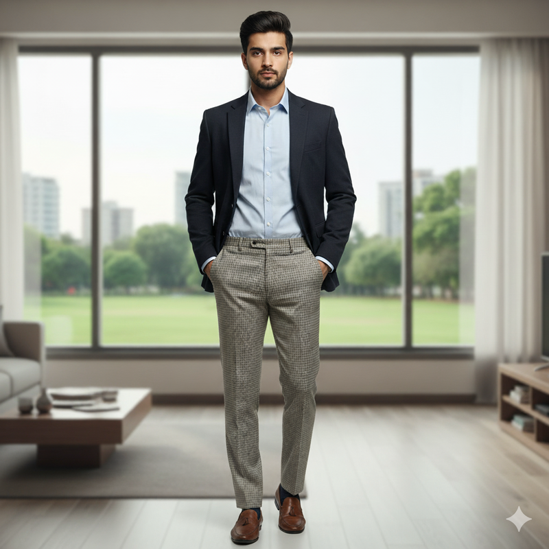 Trouser Fabric Donear 4Way Lycra Premium Mix Check Colour Wooden Brown