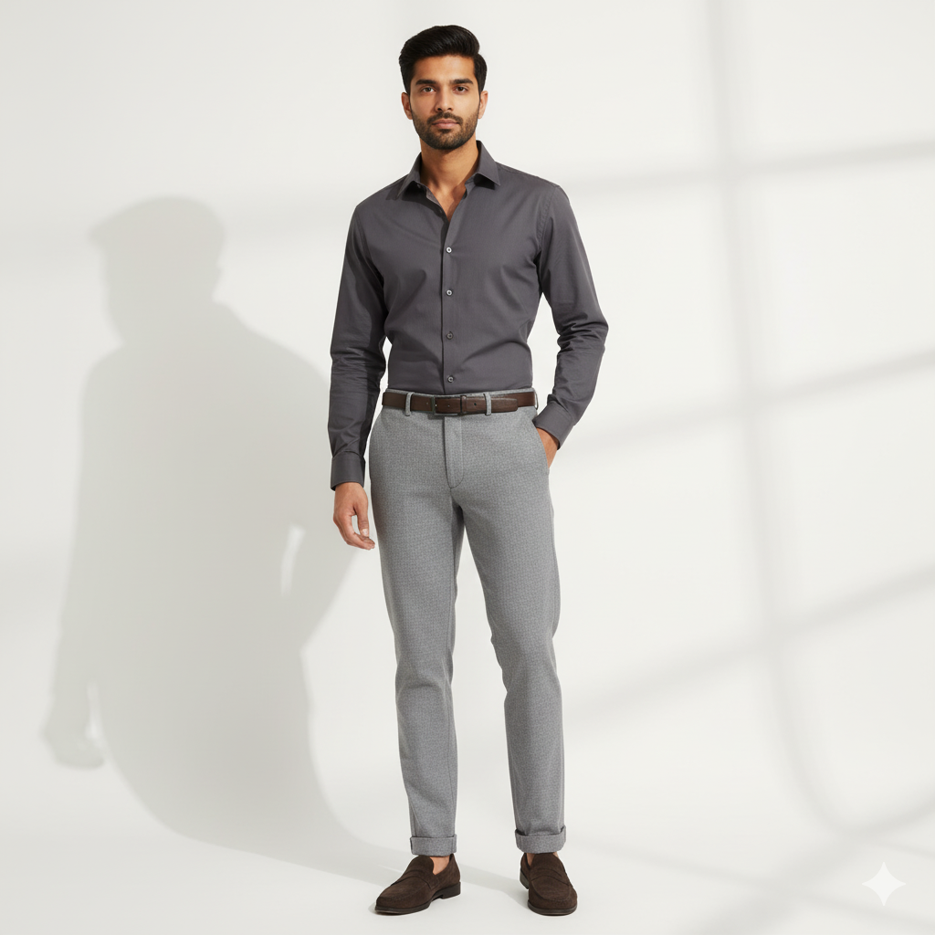 Trouser Fabric Donear 4Way Stretchable Premium Mix Check Colour Silver