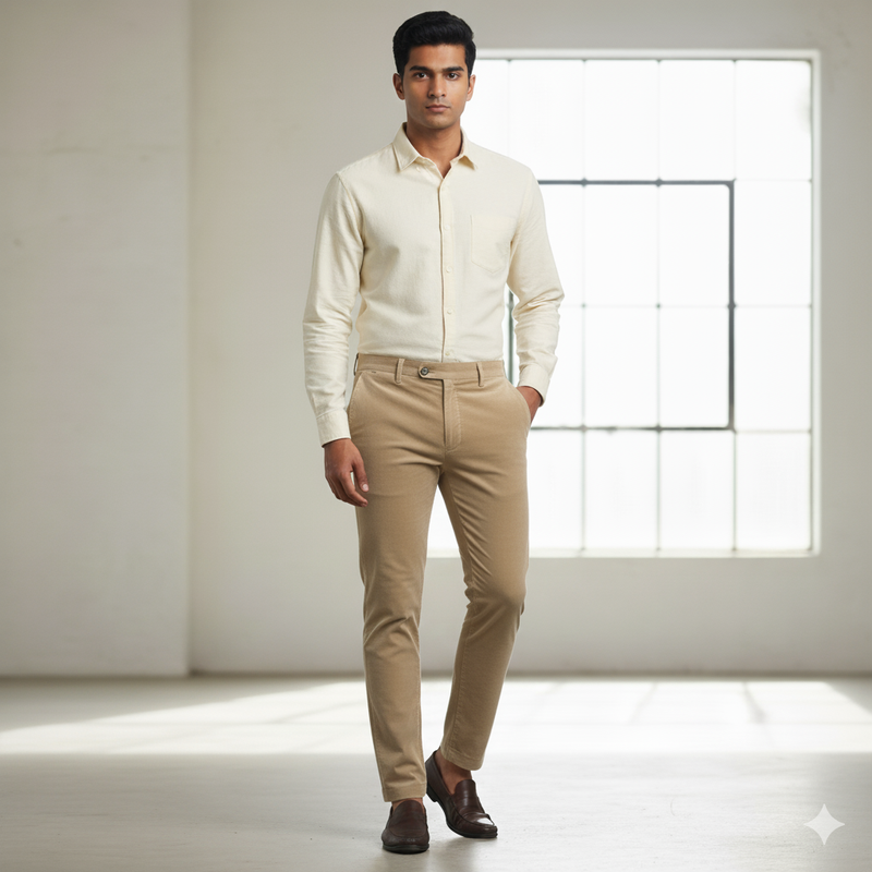 Corduroy Arvind Pure Cotton stretchable Trouser Fabric Colour Ash Brown