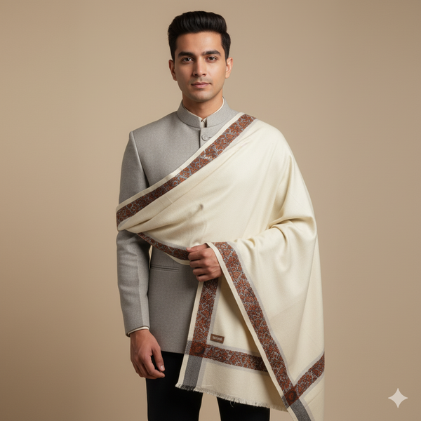 Raymond 100%Wool Shawl Lohi Prakriti Colour Cream