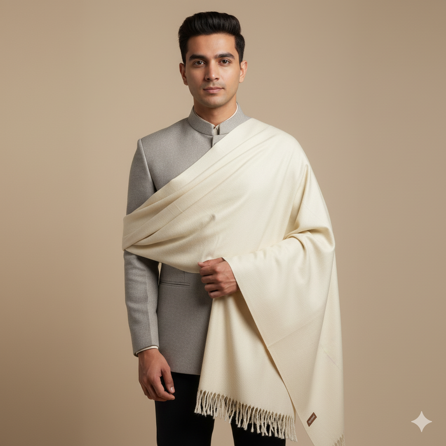 Raymond Woollen Shawl Lohi Abhiman Colour Cream