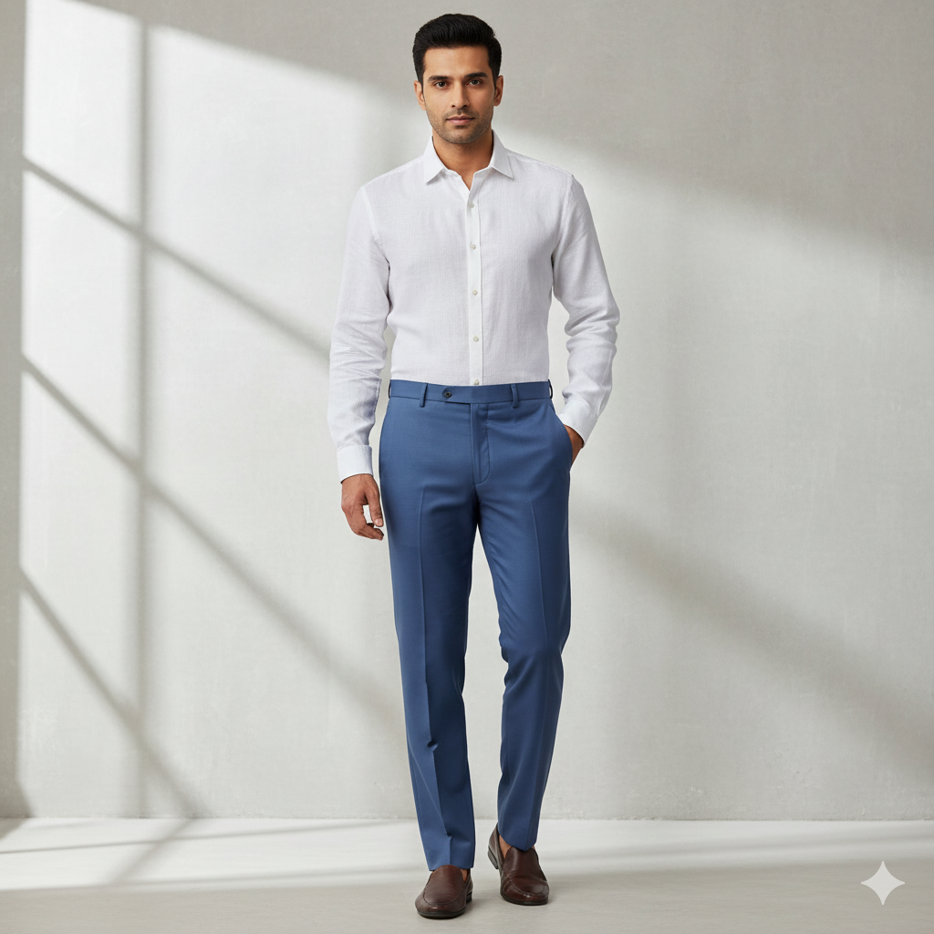 Trouser Fabric Donear LA Finish Lycra Pure Cotton Plain Colour Lapis Blue