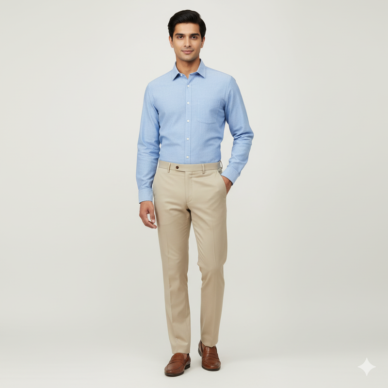 Trouser Fabric Donear LA Finish Lycra Pure Cotton Plain Colour Latte Brown