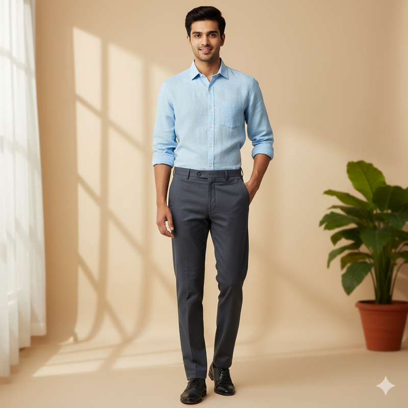 Trouser Fabric Donear LA Finish Lycra Pure Cotton Plain Colour Grey