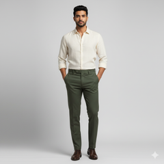 Trouser Fabric Donear Pure Cotton Stretchable Plain Colour Basil Green