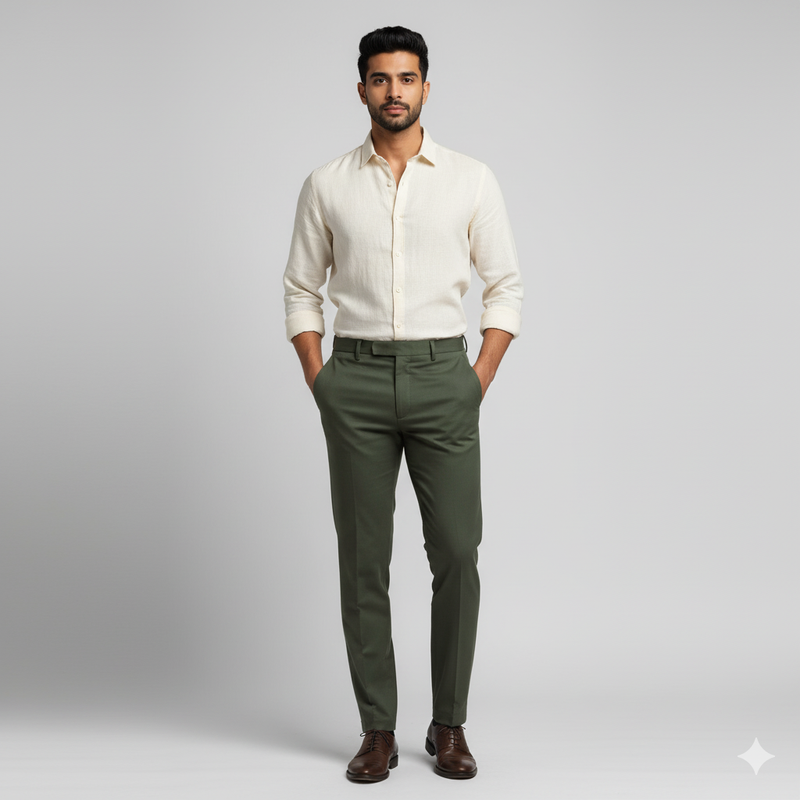 Trouser Fabric Donear Pure Cotton Stretchable Plain Colour Basil Green