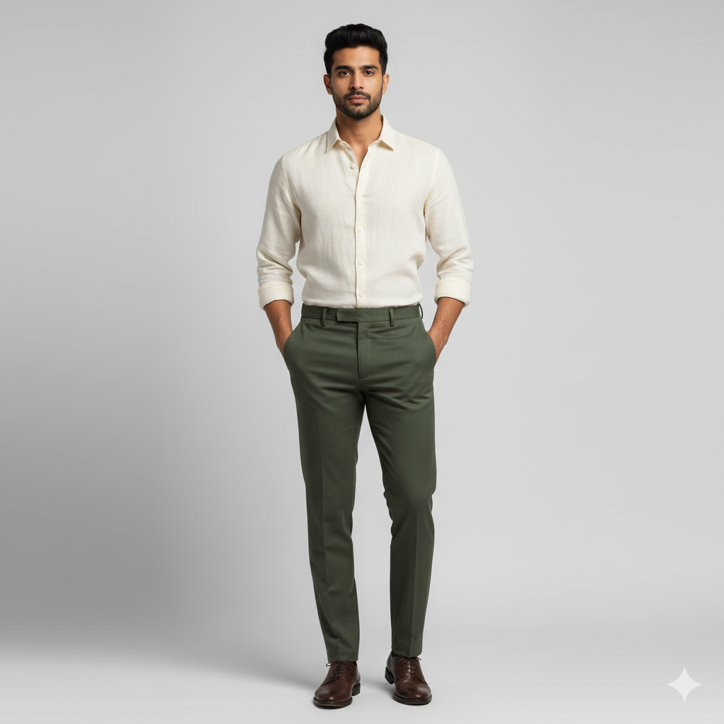Trouser Fabric Donear Pure Cotton Stretchable Plain Colour Basil Green